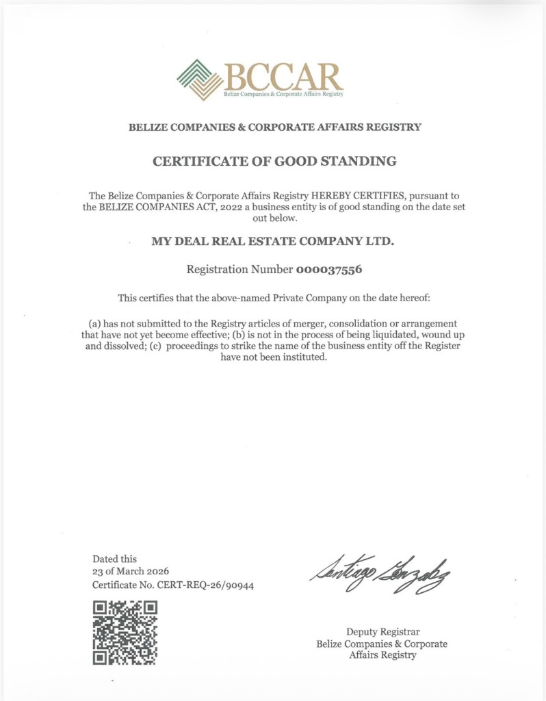BCCAR Certificate of Good Standing - My Deal Real Estate Company Ltd